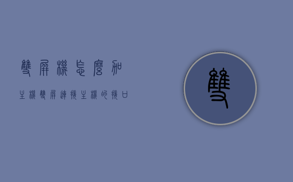 双屏机怎么加主机（双屏连接主机的接口），双屏机连接主机教程，接口设置与操作指南 第1张